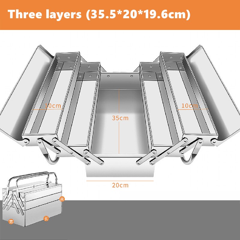 Upgrade Stainless Steel Tools Box Complete Toolbox Metal Side-opening Double-handle Storage Folding Tool Storage: Red