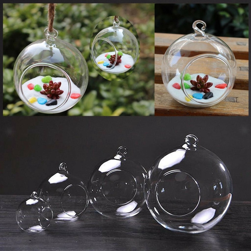 Flower Pots 3 Size Clear Ball 8/10/15cm Hanging Glass Flower Planter Vase Bottle Candlestick Terrarium Container Planters Basket