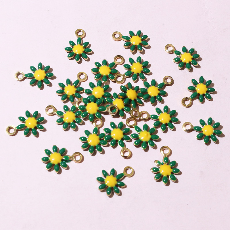 20 unidades, colgante de 10x7mm de flores pequeñas, colgante de esmalte de acero inoxidable, accesorios para hacer joyas DIY, accesorios para collar, pendientes: PLATEADO
