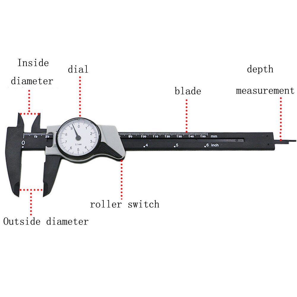 Calibre de 0 a 150mm/0,1 MM, Calibre Vernier con esfera de plástico a prueba de golpes, micrómetro métrico, herramienta de medición con calibre de 0 a 6 "para herramienta automática #20