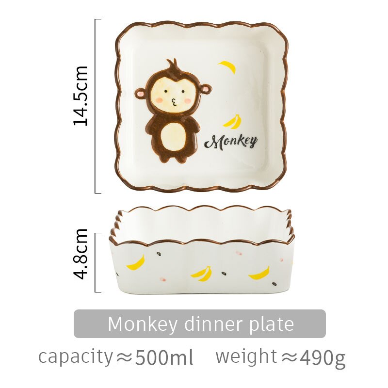 Cartoon style dinner plate barbecue plate salad plate ceramic dinner plate for children: Monkey dinner plate