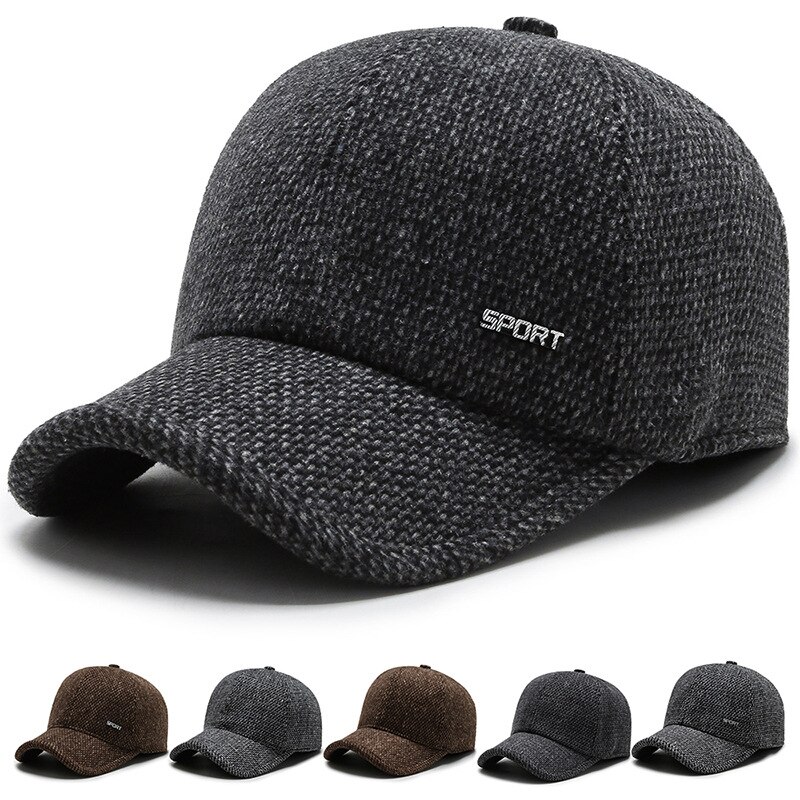 Herfst winter heren hoed middelbare leeftijd en ouderen wollen warme muts outdoor gehoorbescherming baseball petten warme vader hoeden