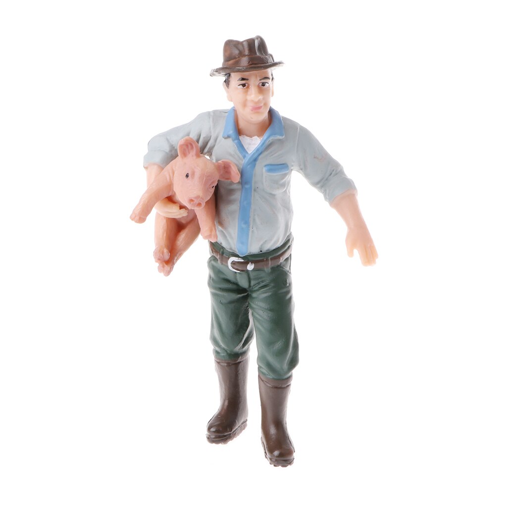 Realistic People Figure Holding Pig Farmer for Home Decor, Table