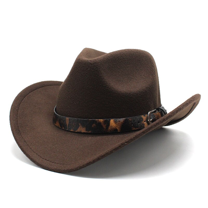Winter Retro Fedora Hoed Voor Vrouwen Mannen Western Cowboyhoed Paardensport Cowgirl Cap Stijve Breed Brimw Ster Lederen Band: Brown