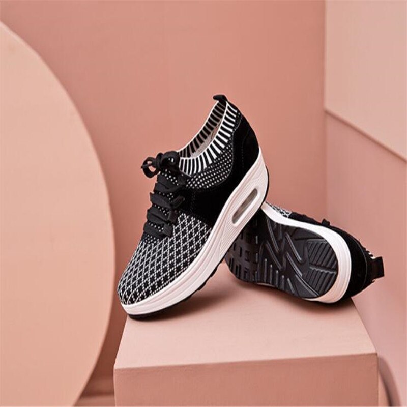 Air Cushion-Zapatillas deportivas para mujer, zapatos transpirables para exteriores, para caminar, Fitness, con cuña plana, moldeador de cuerpo