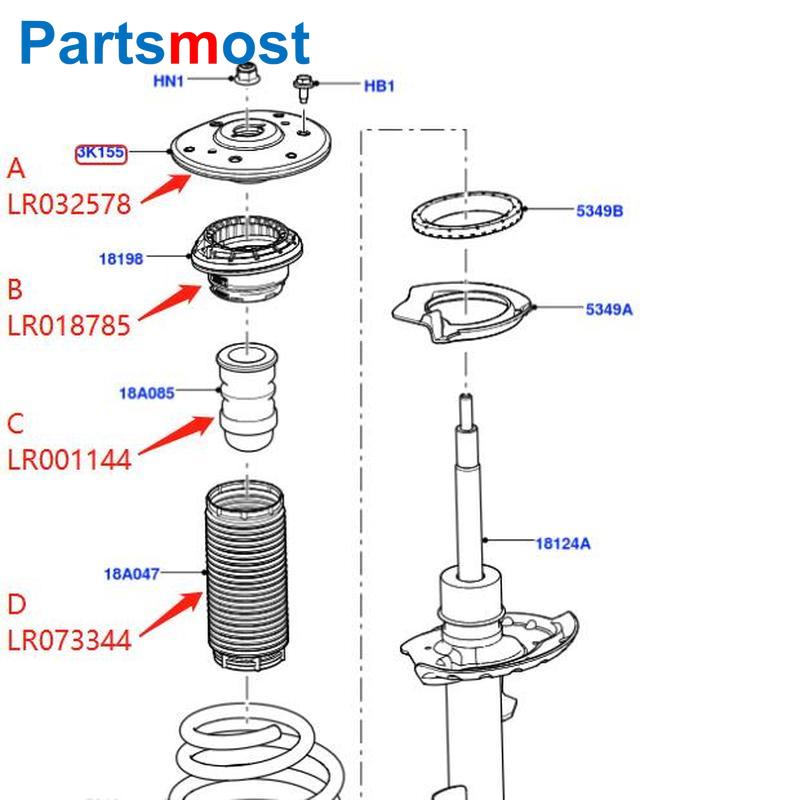 Amortiguador de impacto frontal, soporte de montaje aislante, amortiguador de goma, cubierta de polvo para FREELANDER LR2 EVOQUE LR032578 018785 001144 045249
