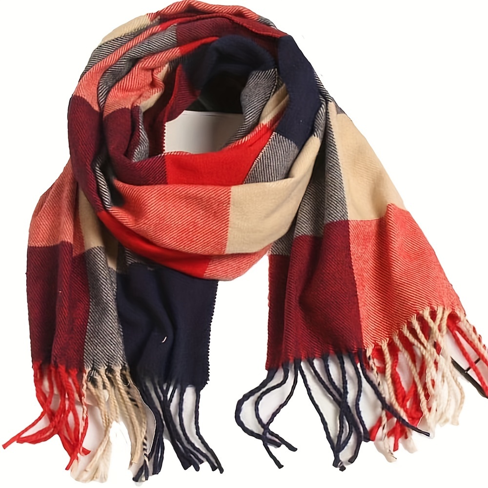 Bufanda a cuadros de Cachemira de imitación Unisex para mujer, chal suave y sólido para invierno, nueva envoltura, Bandana, Pashmina, borla, pañuelo grueso y cálido