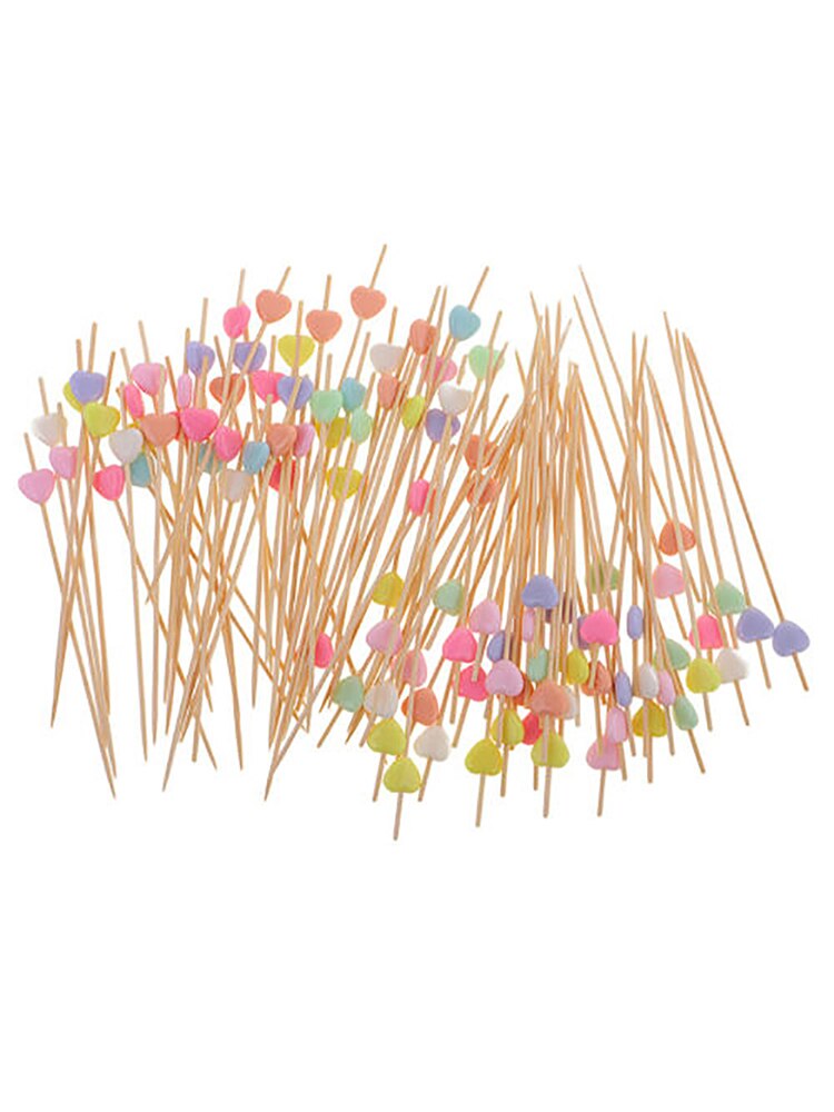 100pcs/pack Bamboo Food Picks Disposable Fruit Cocktail Sticks Cake Dessert Salad Cocktail Toothpick Pastry Decoration Sign