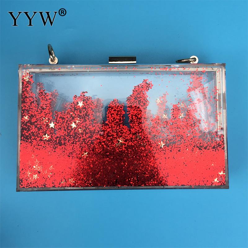 Bolso de mano de acrílico transparente con brillo para mujer y niña, caja de mano con lentejuelas, colorido, para de noche, boda, brillante: red