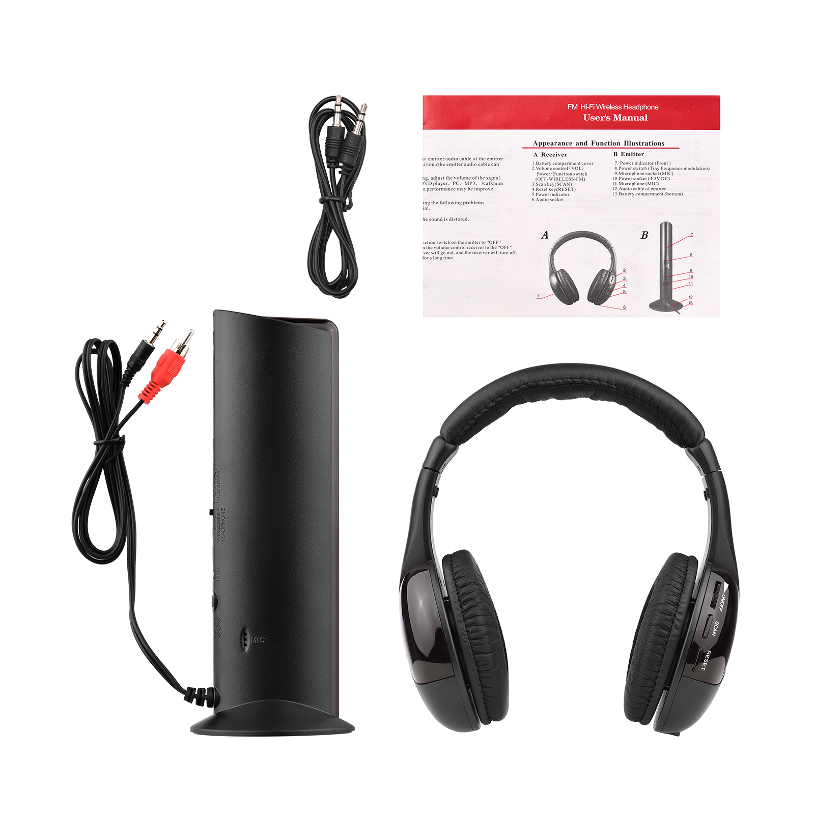 5-In-1 Multifunctionele Draadloze Headset Fm Hi-Fi Draadloze Hoofdtelefoon Zender Ontvanger Set Fm Radio Computer Tv Monitor hoofdtelefoon