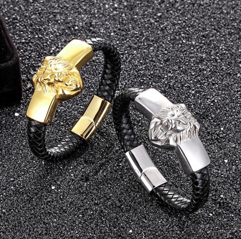 Overdrijving Rvs Ketting Gouden Leeuwenkop Punk Armband Voor Mannen Sieraden