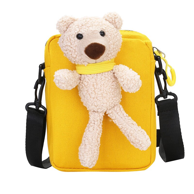 Hair bear canvas bag female trendy cute student chest bag ins shoulder bag messenger waist bag