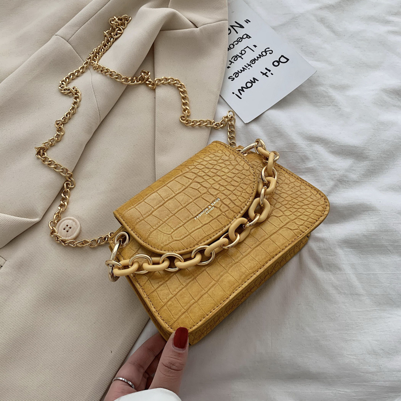 Stone pattern Mini Tote bag Summer PU Leather Women's Handbag Chain Shoulder Messenger Bag: 13 CM Yellow