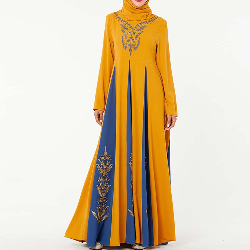 Eid mubarak abaya dubai turkiet hijab muslimsk klänning islamiska kläder abayas för kvinnor kaftan kaftan femme dräkt muslimsk mode islam: Gul klänning / 4xl
