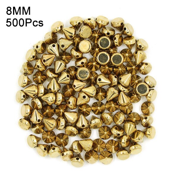Picos y tachuelas de plástico cónico de 8/10MM, 2 agujeros, para coser, para tela, plata, oro, negro, CCB, remaches de cuero, artesanías Punk para bolsas: 8MM Gold 500Pcs