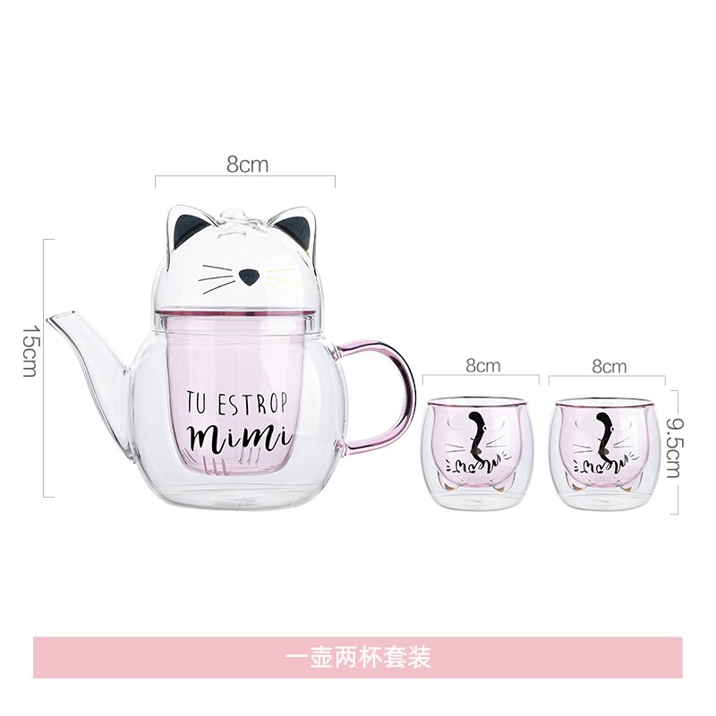 gatto teiera Tè bicchiere alta temperatura spessa bella fiore teiera filtro domestico impostato da tè brocca d'acqua in vetro resistente al calore: uno pot two cup suit