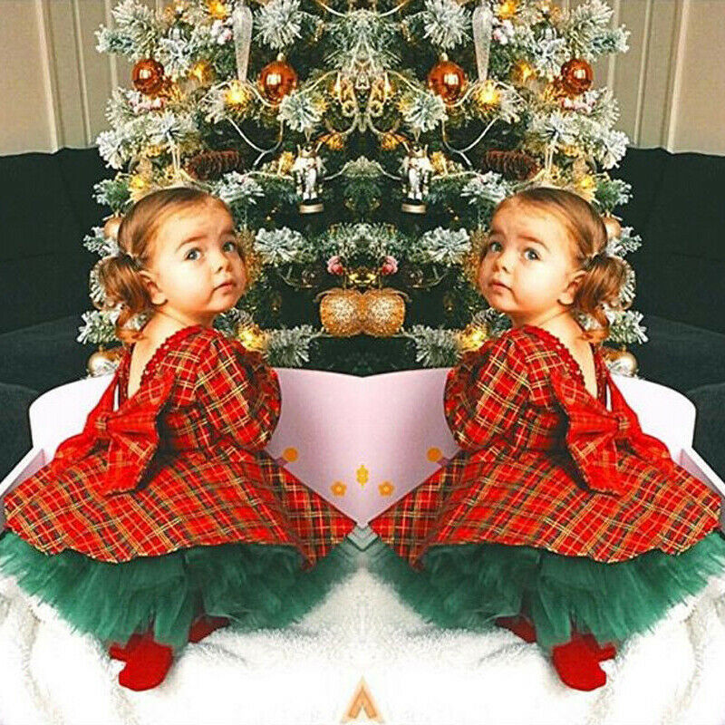 2 stk / sæt plaid julekjole til pige prinsesse kid baby pige tyl tutu kjoler xmas år rød fest kjoler piger tøj