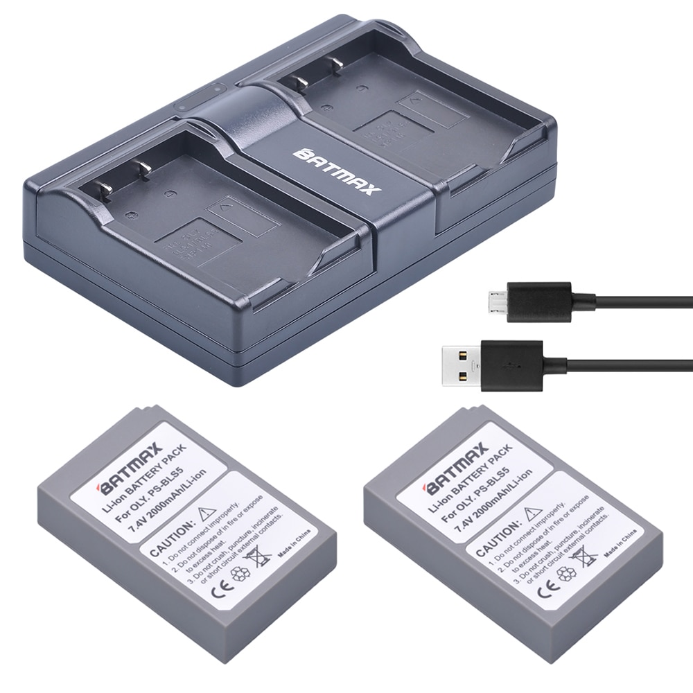 2000 mAh 2 Stks BLS-5 BLS5 BLS50 Batterij + Dual USB Lader voor Olympus PEN E-PL2, E-PL5, E-PL6, E-PL7, E-PM2, E-M10, E-M10 II, Stylus1