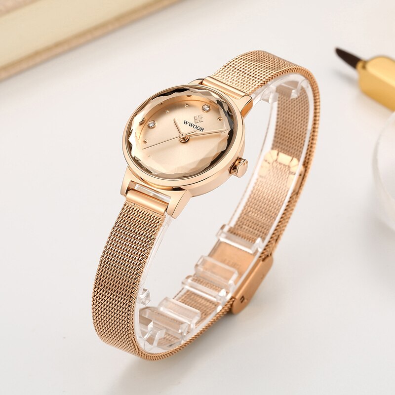 Armbinde Uhren Frauen Luxus WWOOR oben Wasserdichte Stahl Gurt Kristall Damen Handgelenk Uhren Relogio Feminino