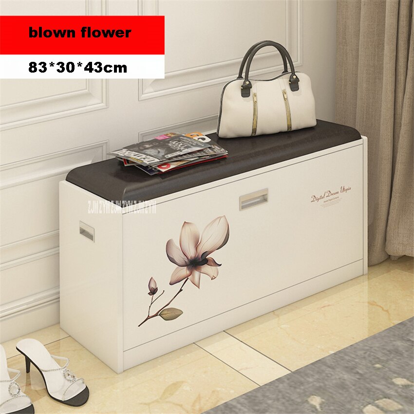 MAZ80 Free-Installation Wood Tipping Bucket Shoe Storage Cabinet Multifunctional Change Shoe Stool Shoe Rack Shoes Trying Stool: blown flower