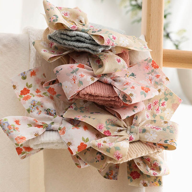 Calzini per bambini a fiori calzini estivi traspiranti per bambini calzini alti per bambina fiocchi stampati calzini lunghi per bambini sottili vuoti