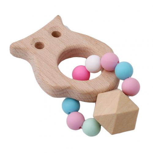 Houten Dier Maan Vormige Armband Siliconen Kralen Rammelaar Baby Kinderziektes Speelgoed: Owl