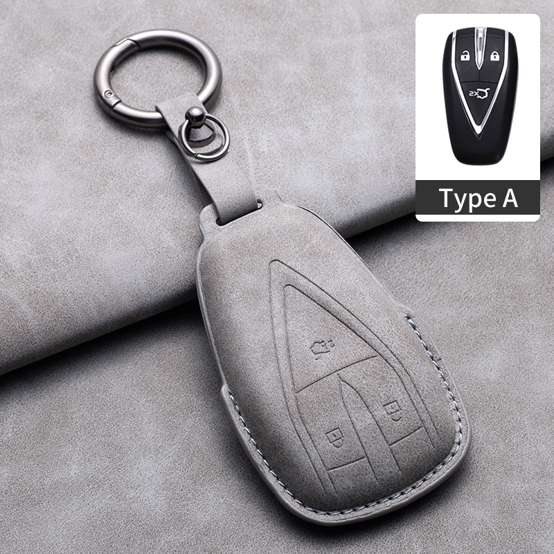 Leather Car Remote Key Case Cover for Changan Deepal S7 SL03 Car Key Fob Shell 4 Buttons Holder Keychain: black