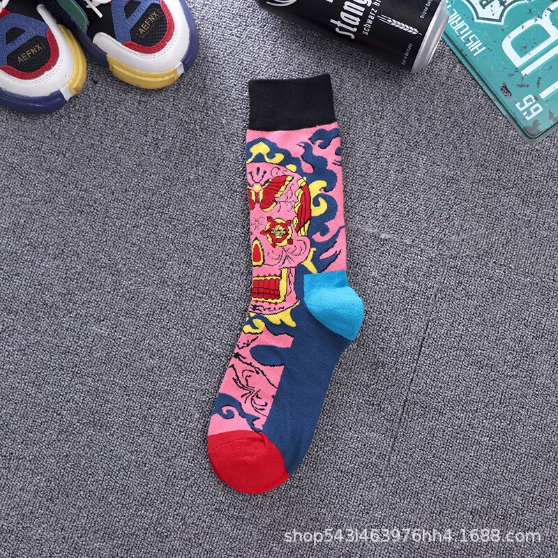 Newly Men Socks Cotton Casual Personality Hip Hop Streetwear Happy Socks for Men Brand: Pink Skull