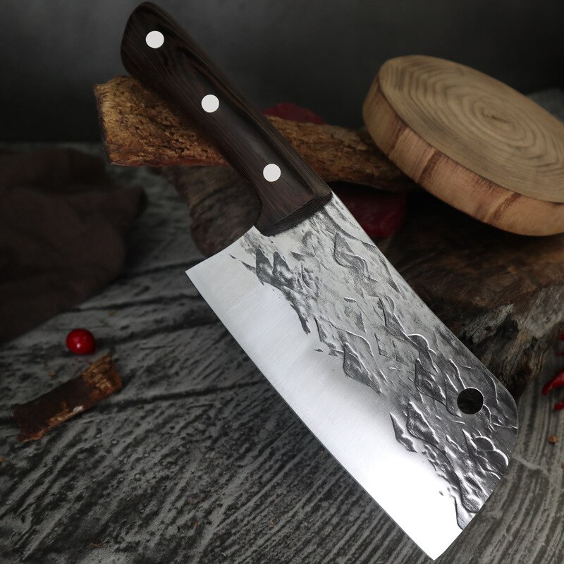 Forged Full Tang Carbon Steel Kitchen Knife Chef Chopper Butcher for Fish Bone Meat Cleaver Lightweight for Women Men