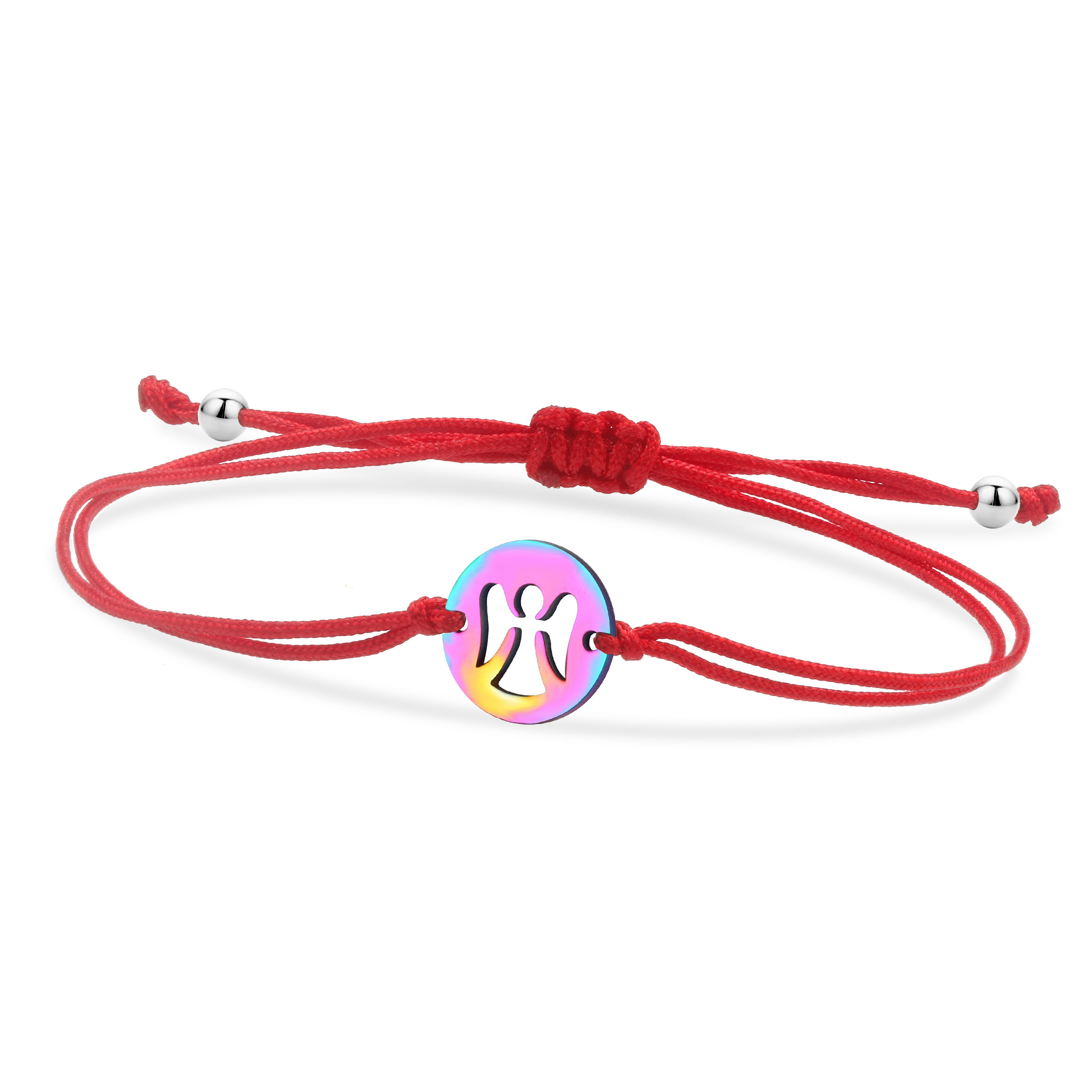 Veelkleurige Roestvrijstalen Ronde Schijven Uitgeholde Engel Bedelarmband Vrouwen 2024 Mode Rood Blauw Paars Koord Sieraden Cadeau: Reddish Brown