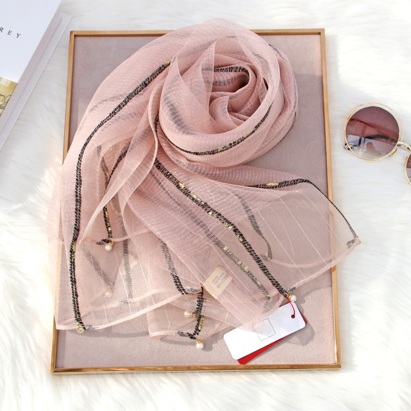 Lyx massivt guld silke silke scarf för kvinnor sjalar pashmina flickor halsdukar wrap bandana foulard hijab