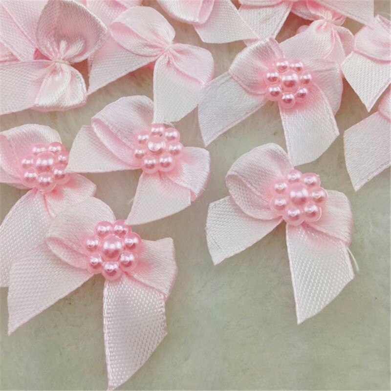 50pcs Mini Satijnen Lint Bloemen Bows Cadeau Craft Wedding Decoratie A262: Pink