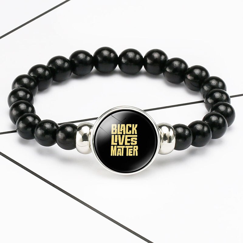 Black Lives Matter Beaded Bracelet George Floyd Protest Glass Dome Snap Buttons Charms Bracelets Jewelry: 4