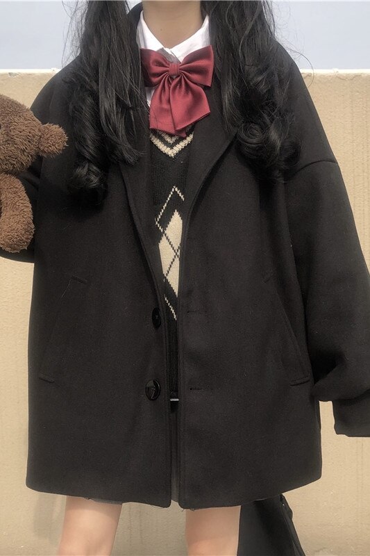 Academic Style Suit Coat + Knitted Sleeveless Vest + Long-Sleeved Shirt JK japanese school uniform school girl outfit
