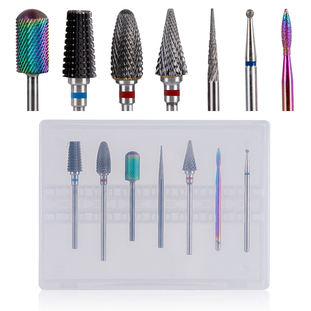 Nagel Boor Set 7Pcs Voor Acryl Nagels 3/32 Elektrische Nail Bit Set Professionele Nagels Supply Carbide Nail Drill bits Voor Gel: Box A