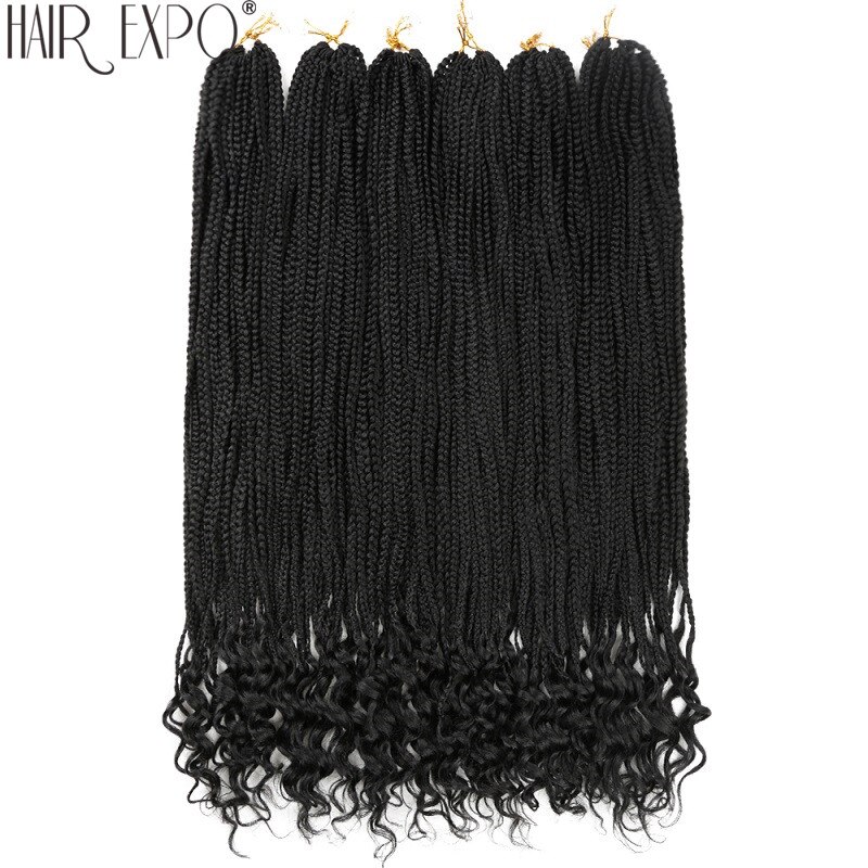 30inch Crochet Hair Box Braids With Curly Ends Synthetic Hair Braid 24 Strands Braiding Hair Extensions For Women: #1B / 3Pcs/Lot