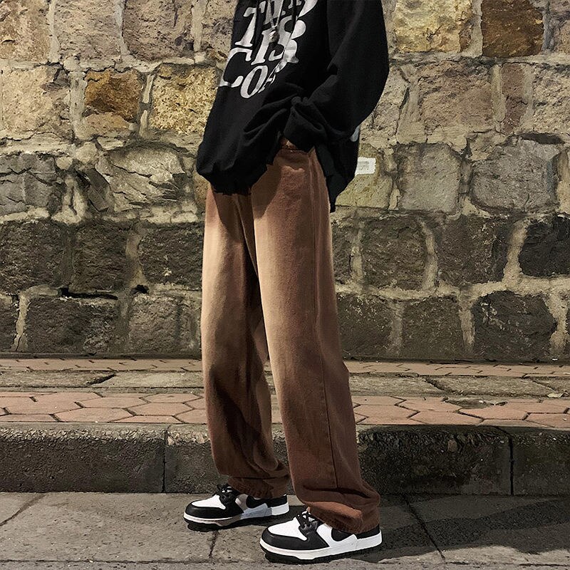 Jean Baggy marron pour hommes, rétro décontracté, jambes larges, Streetwear, ample, Hip Hop, pantalon droit en Denim, M-2XL