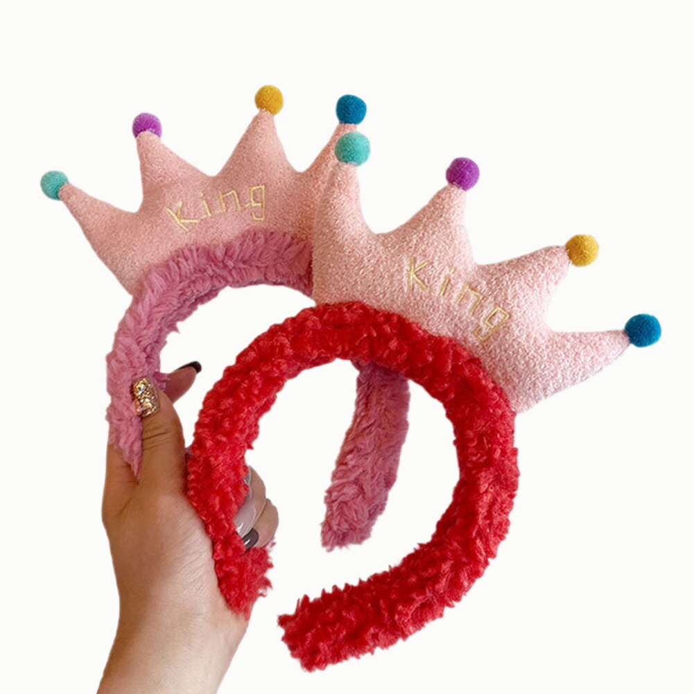 Diadema para de cumpleaños, diadema de felpa para lavado de cara y cabeza, de corona adorable, banda para el pelo adecuada para maquillaje