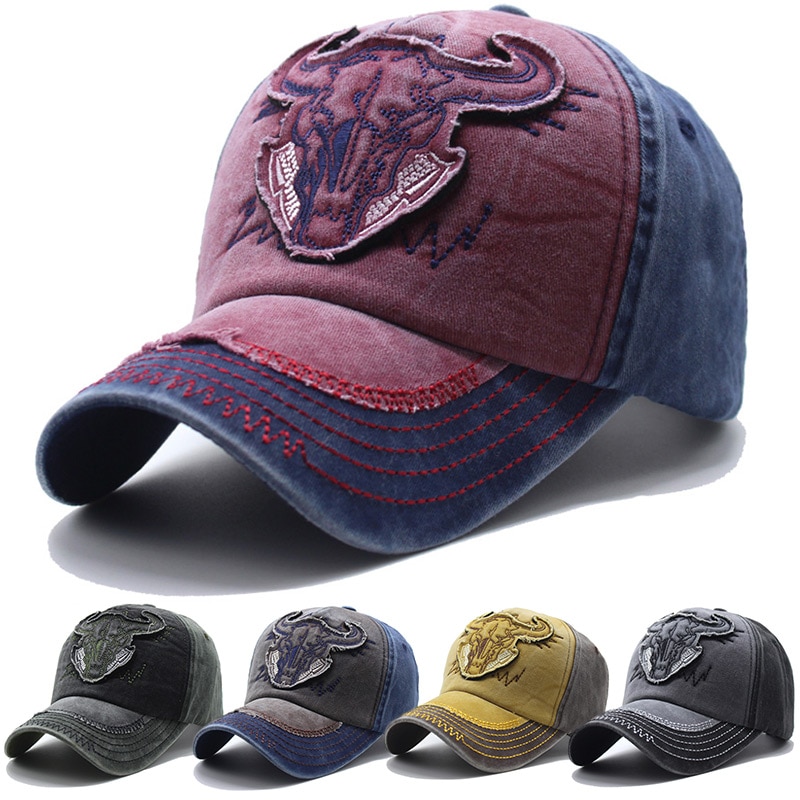 Tjurhuvud djur broderad basebollkeps unisex hatt basebollkeps svart gammaldags utomhusklubb herrhatt sommar
