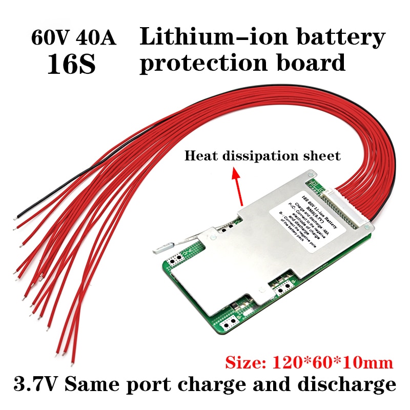 16s 60v 40a litium polymer batteri bms 3.7v samme havn pcm 60v 20ah 30ah 40ah 60ah li-ion batteripakke balansebeskyttelseskort