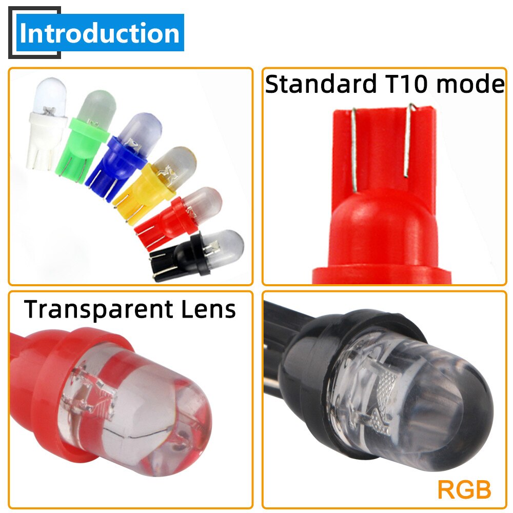 10pcs 6 Volt Led Bulb Pinball R Lens T10 W5W 2825 158 192 168 194 Lights 6V 6.3V Transparent Lens White Blue RGB Red Green Amber