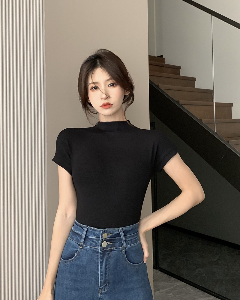 Koreansk basic crop top dam kortärmad rund hals skinny t-shirt sommar t-shirt för kvinnor vintage topp harajuku  y2k streetwear