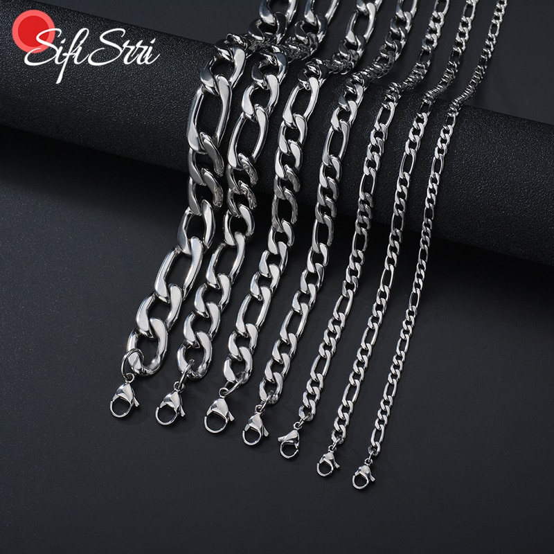 Sifisrri Punk Men 5/9/13mm Stainless Steel Three to One NK Chain Necklace Silver Color Solid Chains Unisex Wrist Jewelry