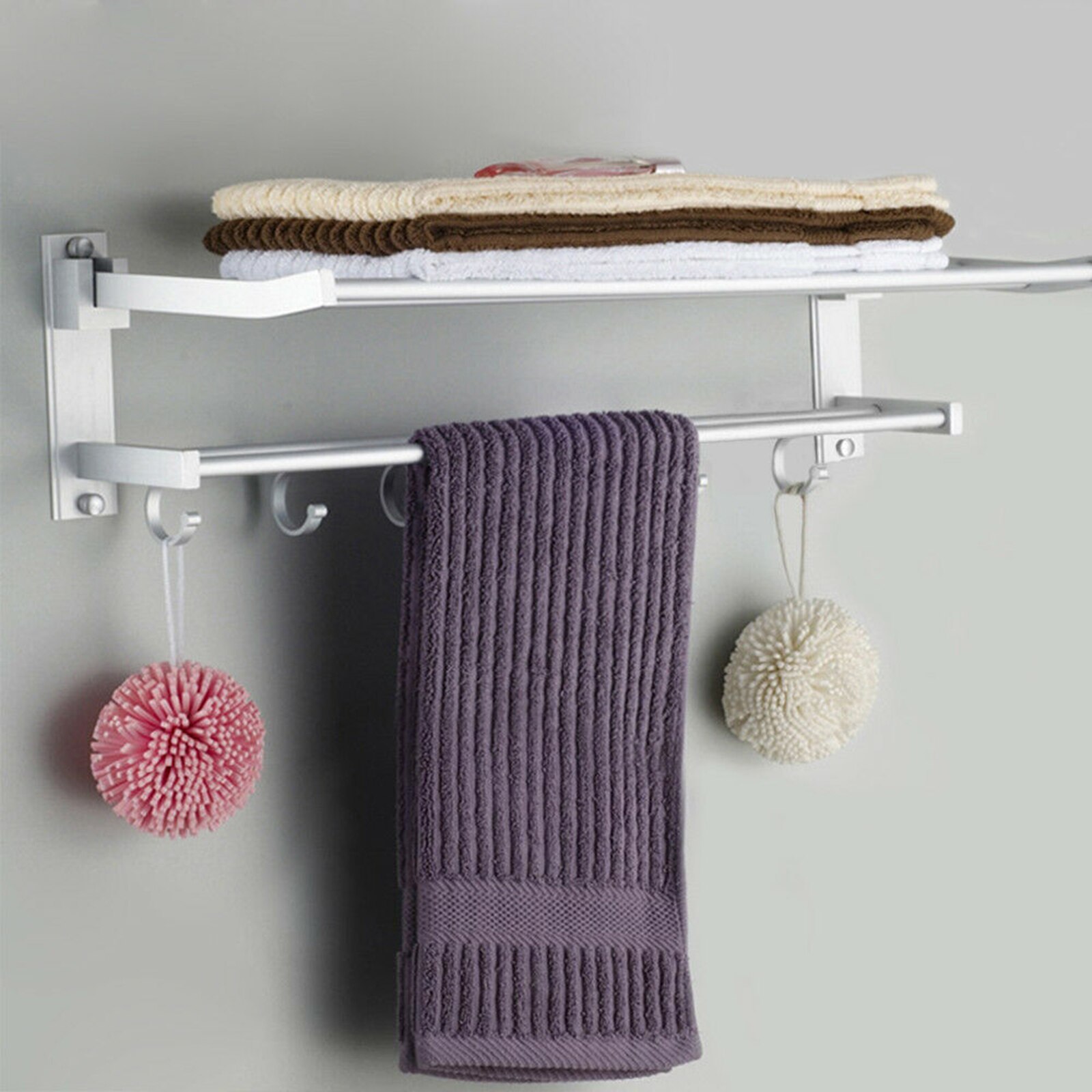 Handdoekrails Wandmontage Tower Rails Houder, 40 cm 50 cm 60cm 70 cm 80cm roestvrij staal geborsteld zilver afwerking dubbele handdoek bar rails voor badkamer (Size : 80cm
