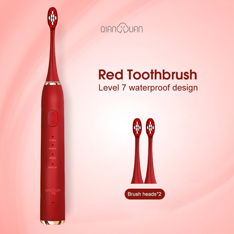 Electric Toothbrush Toothbrush Sonic Ultrasonic Brush IPX7 Waterproof Sonic Toothbrush Recharge Sterilization Anti-bacteria: Red package One