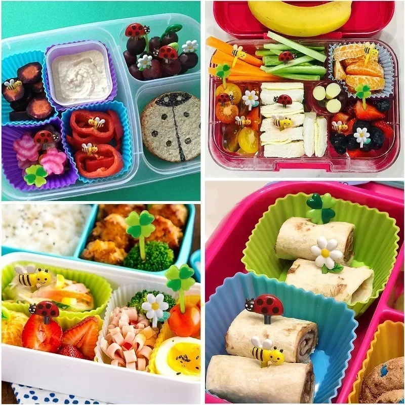 Accesorios para fiambrera Bento, selecciones de frutas y alimentos, tazas de silicona, divisores de fiambrera y bandas envolventes de silicona multiusos para niños