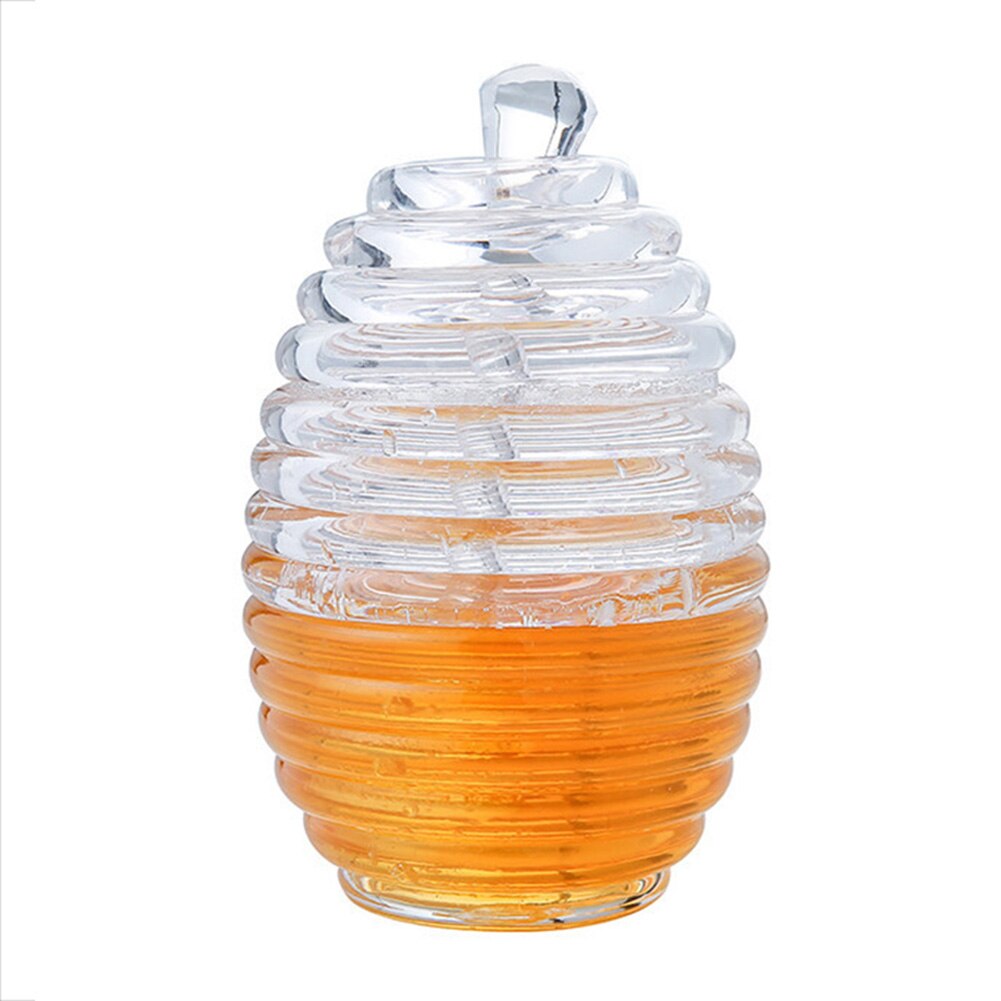 Honey Pot Clear Jar with Dipper Lid Beehive Style for Home Kitchen P7Ding: A