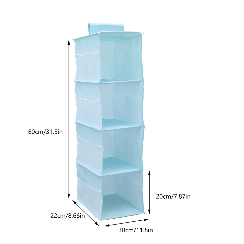 Bolsa de almacenamiento colgante para armario, perchas de ropa de múltiples capas, estante organizador portátil, estante de tela no tejida para sujetar ropa: Blue 4 layers