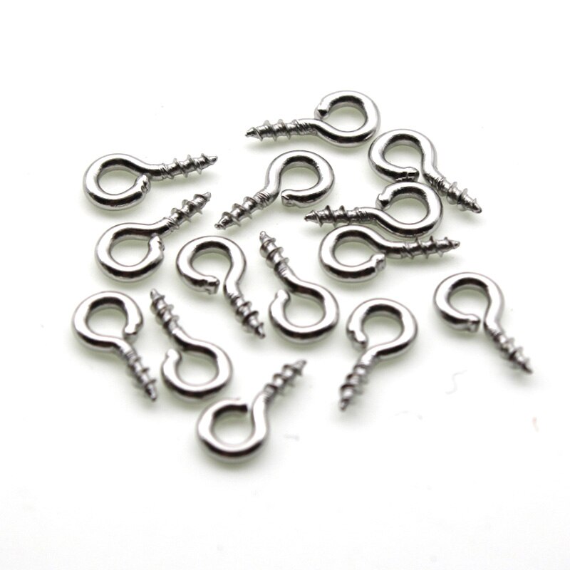 100pc skruvöglor i rostfritt stål för smyckenstillverkning av pärlpärlor skruvgängade krokar hängelås fynd för örhängen: Stål / 1.3 x 4 x 8mm