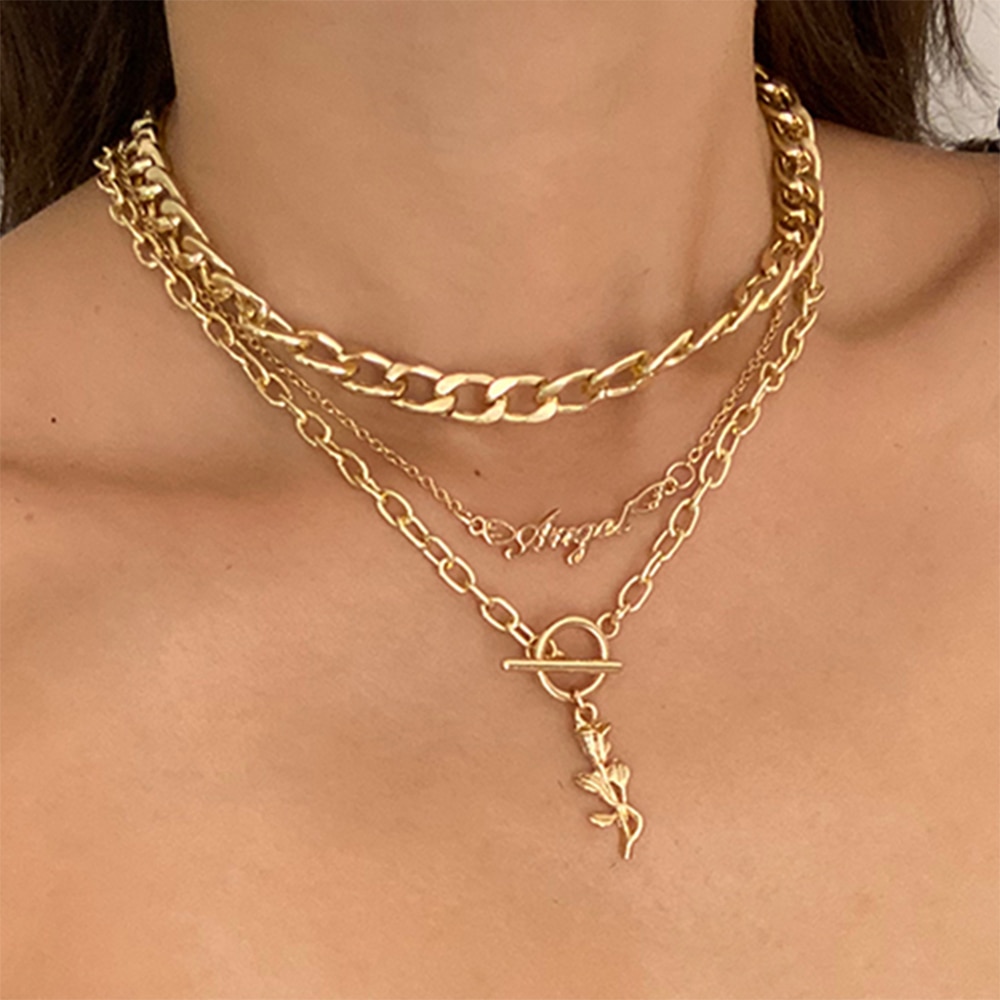 Bohemian Multilayer Chain Crystal Snake Pendant Necklace for Women Vintage Geometric Thick Chain Collar Necklace Punk Jewelry: IPA1423